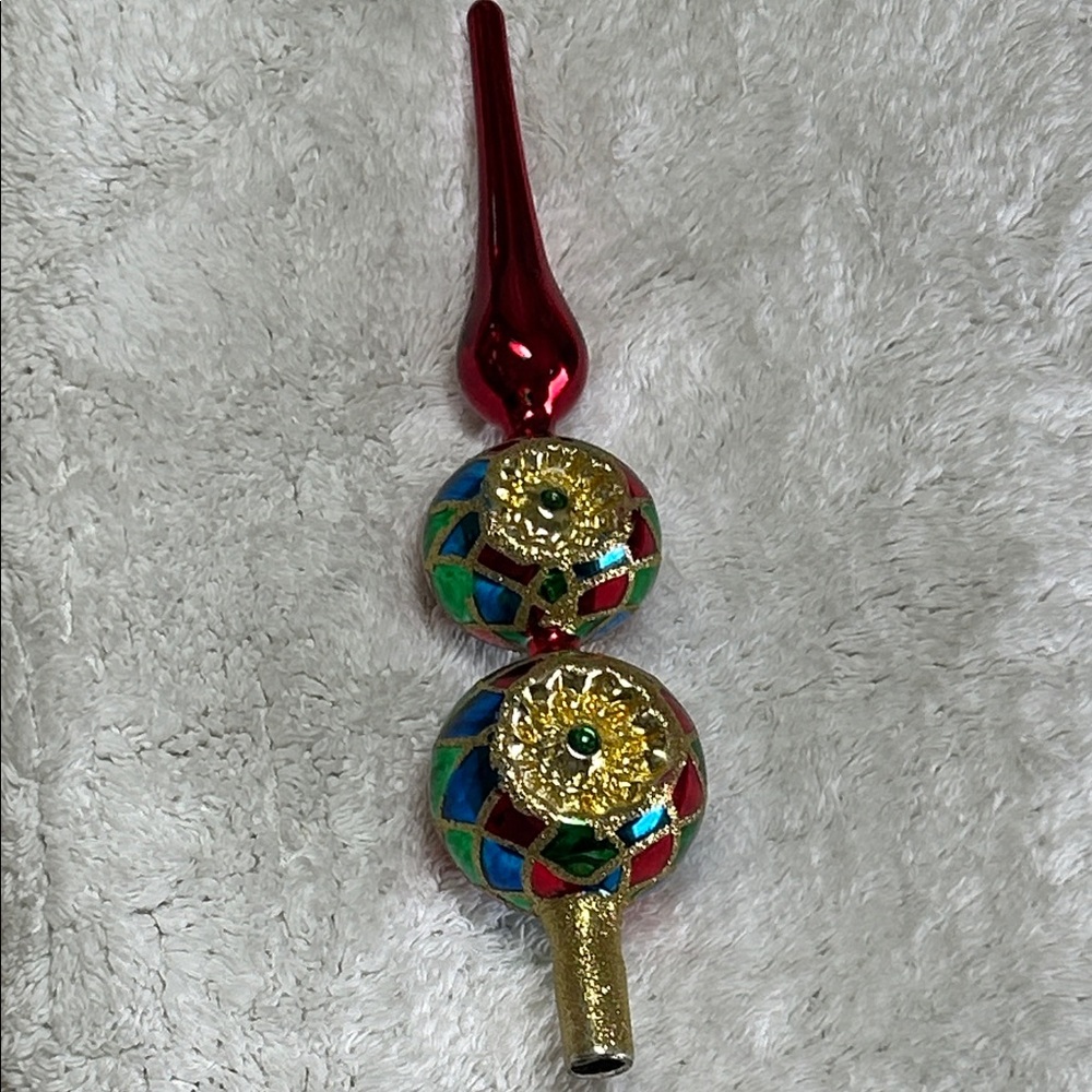 Colorful 3 tier Tree Topper Poland indent silvered glass Poland spire finial